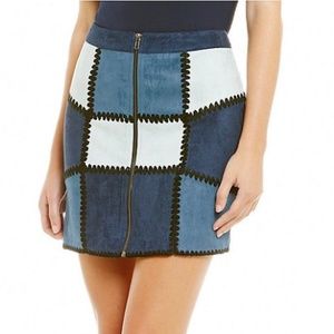 Sugar Lips Blue Patchwork Mini Skirt with Rick Rack